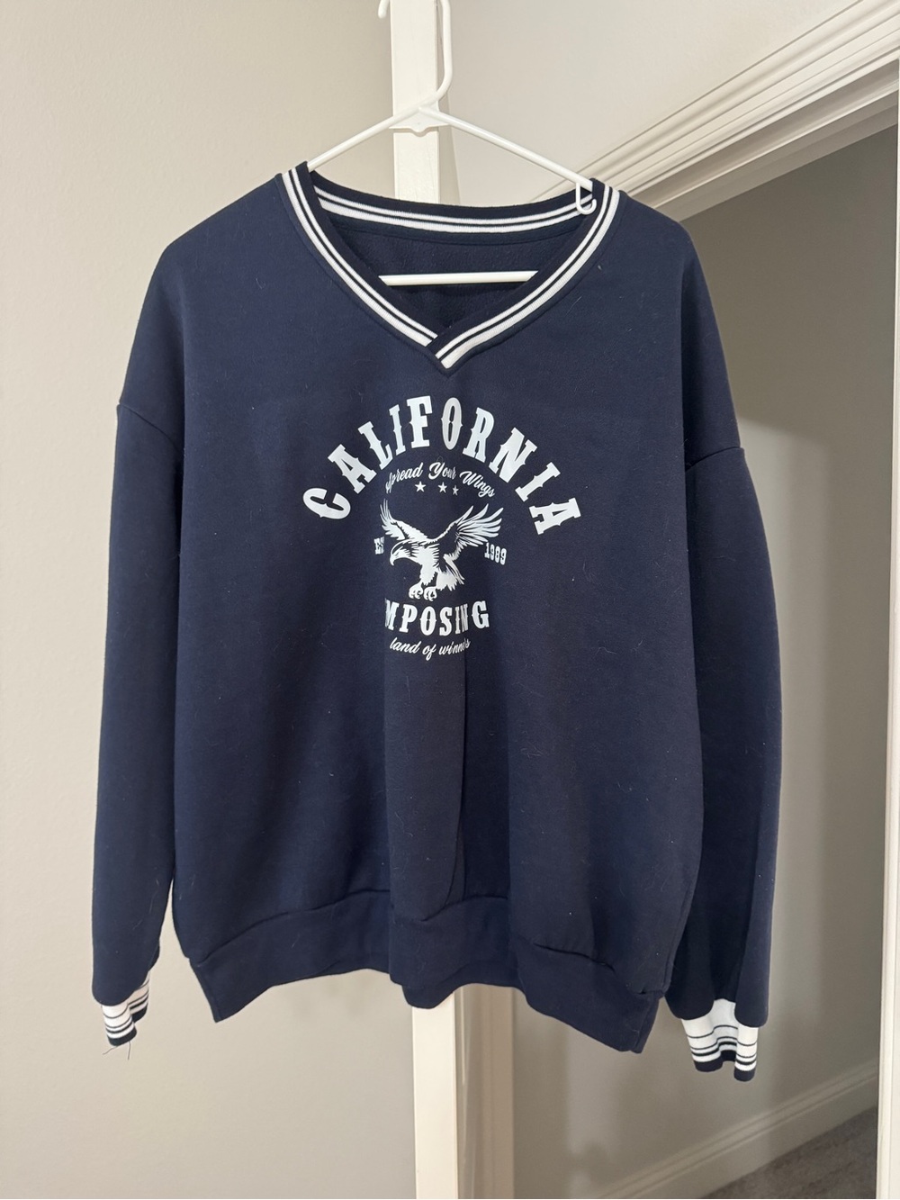 California Graphic V-Neck Women's Sweater - Navy
